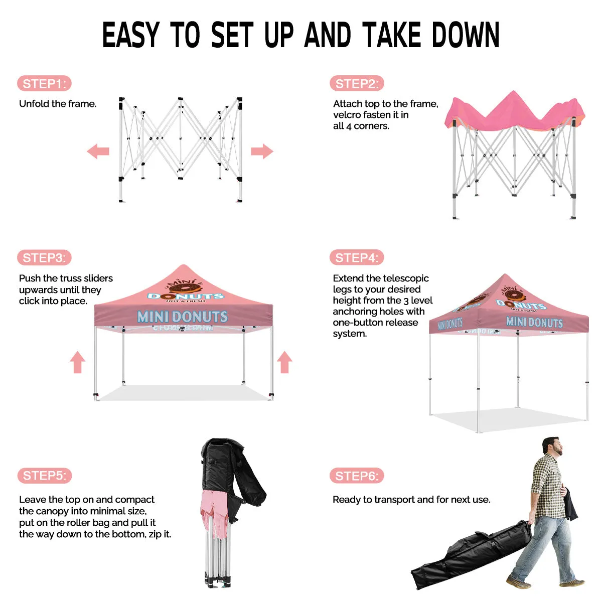 10x10 Canopy Pop Up Tent-ABLEM8CANOPY Mini Donuts 10x10 Pop Up Canopy Tent