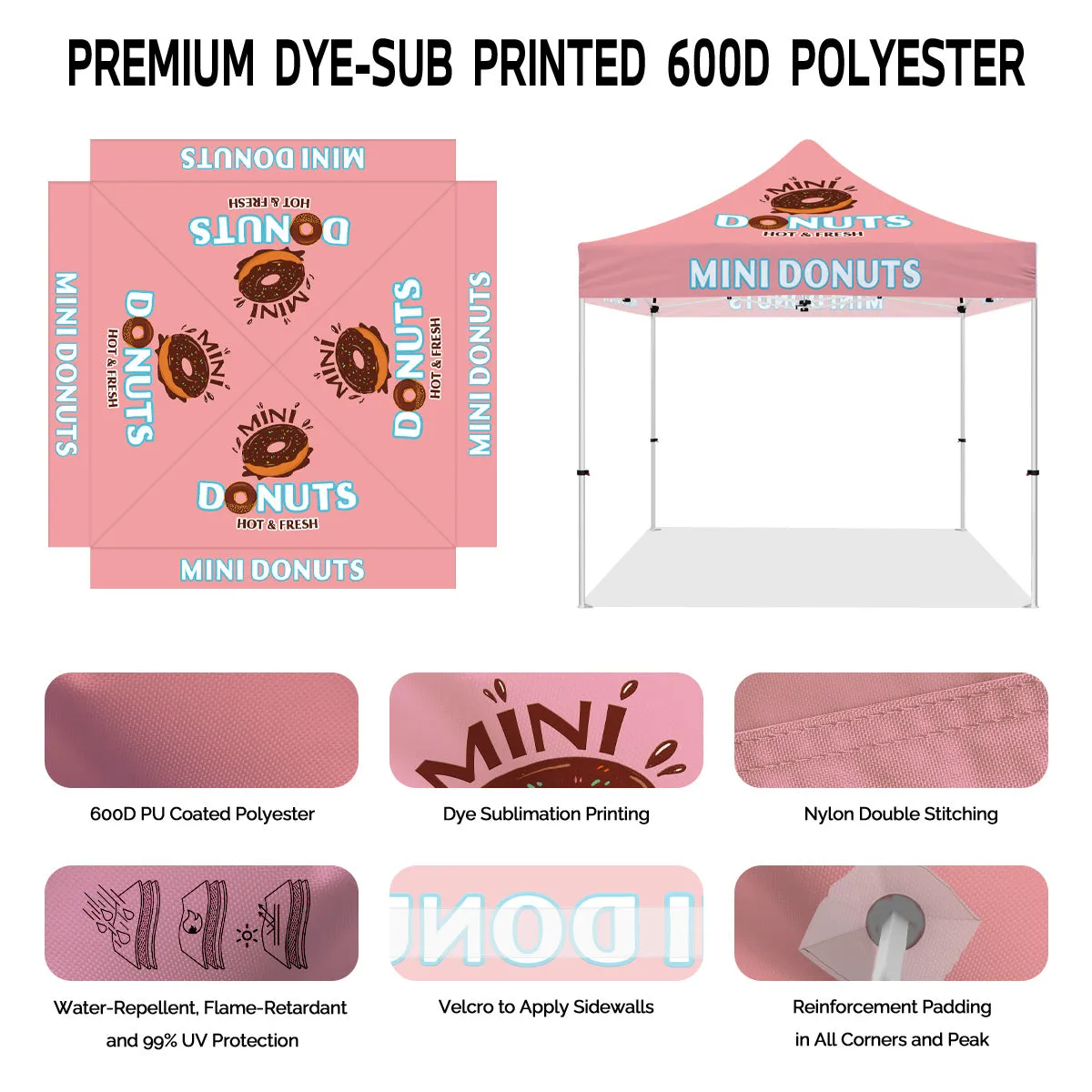 10x10 Canopy Pop Up Tent-ABLEM8CANOPY Mini Donuts 10x10 Pop Up Canopy Tent