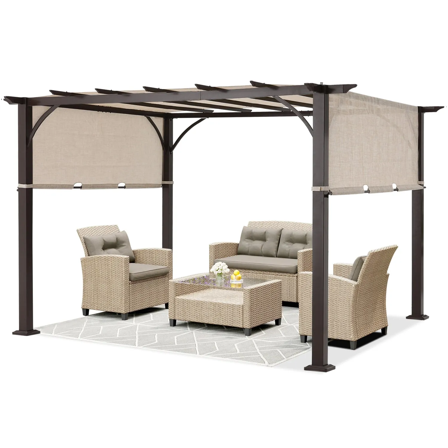10x12 Outdoor Pergola Retractable Sun Shade Canopy Patio  Gazebo