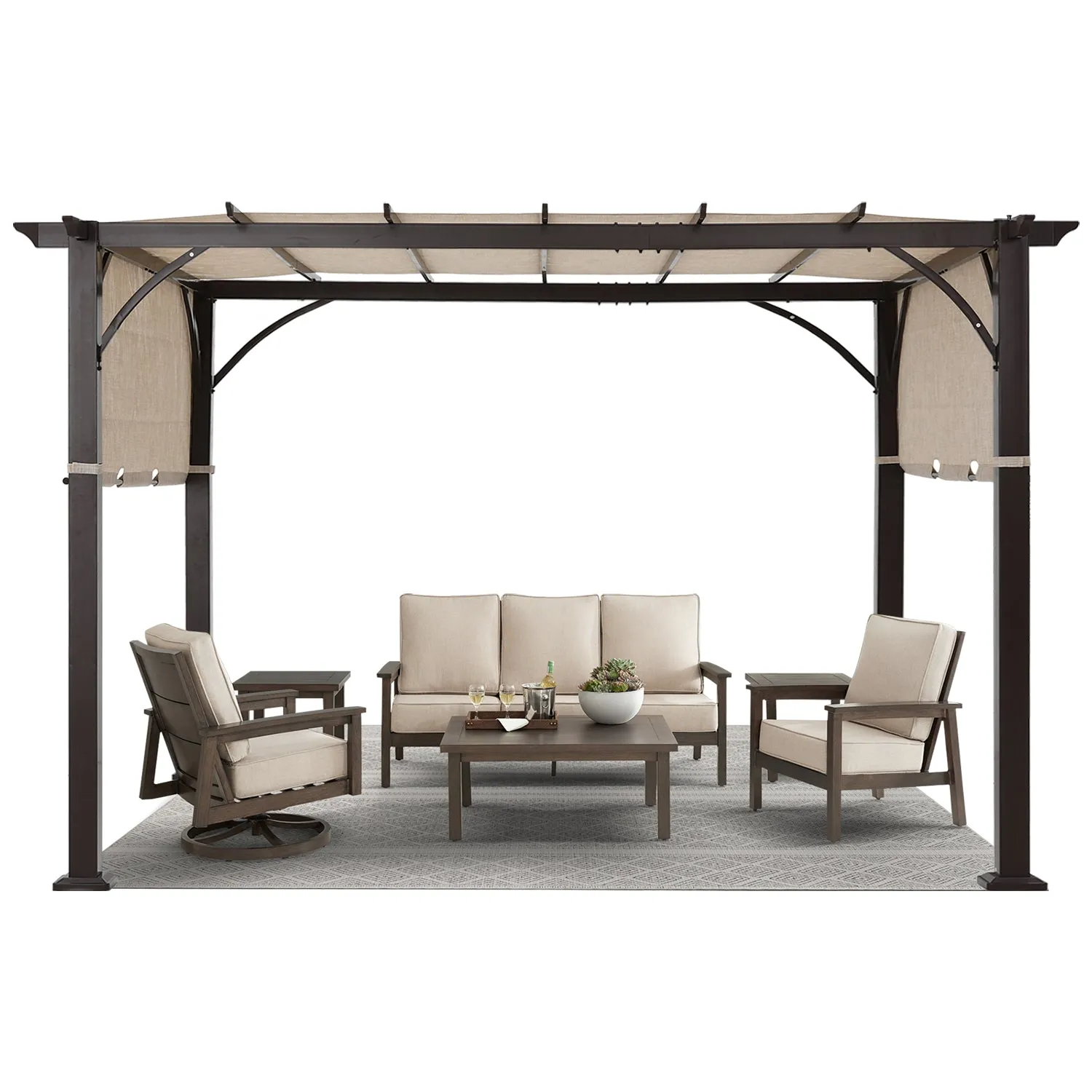 10x12 Outdoor Pergola Retractable Sun Shade Canopy Patio  Gazebo