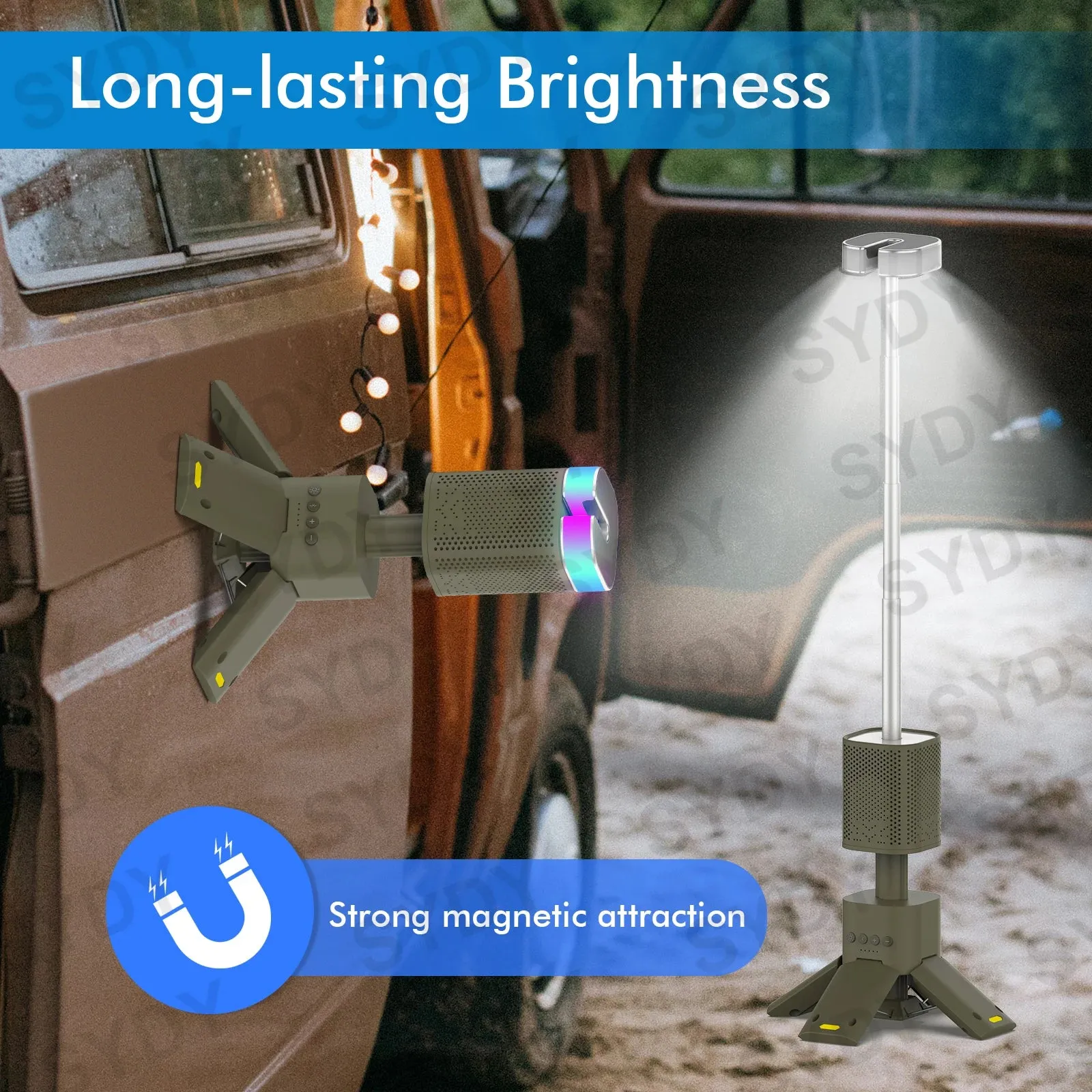 14000mAh Camping Lantern Rechargeable Telescopic Lighting Magnetic Stand with Speaker Portable Waterproof Outdoor LED Flashlight