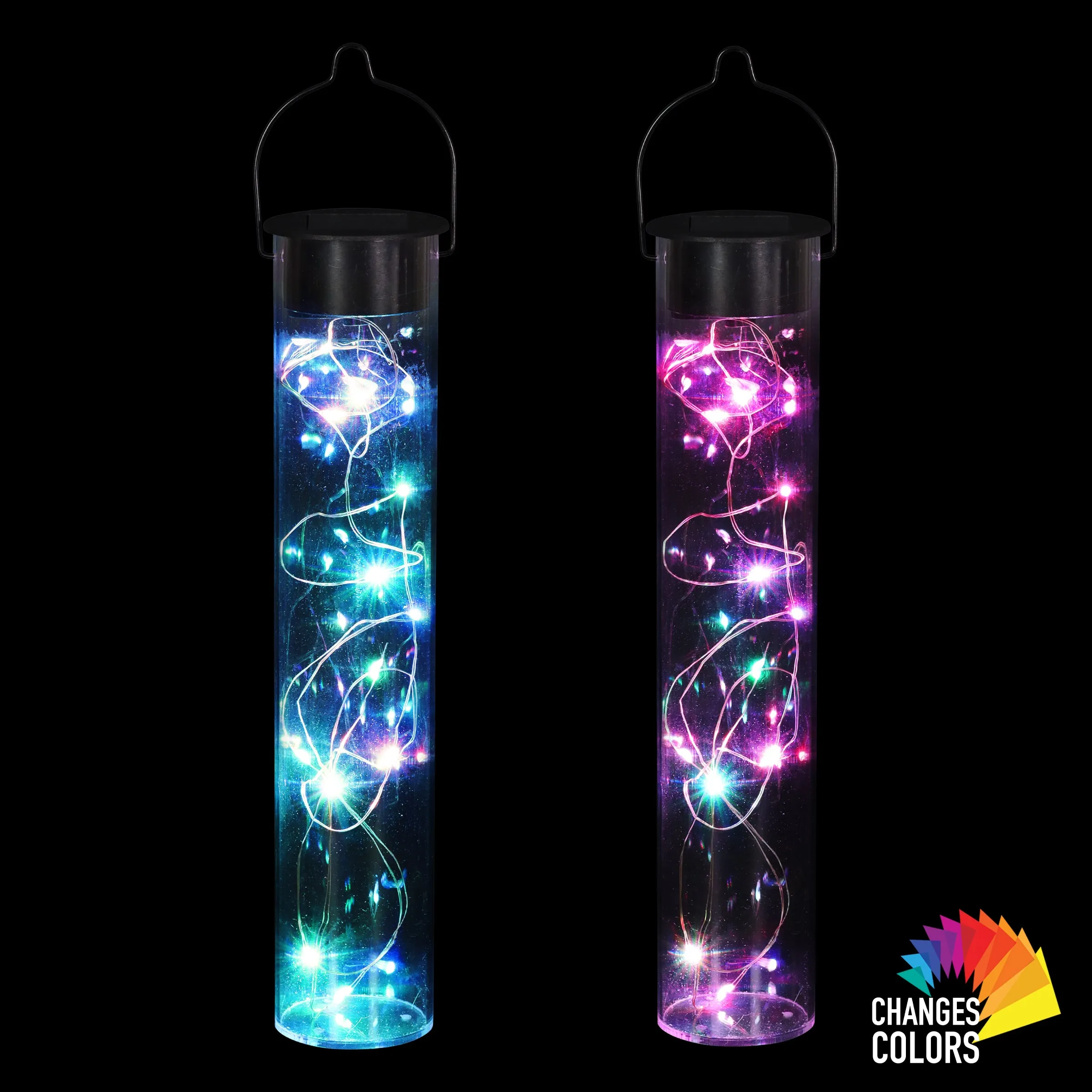 2 Piece Solar Acrylic Hanging Light Sticks with 20 Color Changing LED Firefly Lights, 2 by 10 Inches