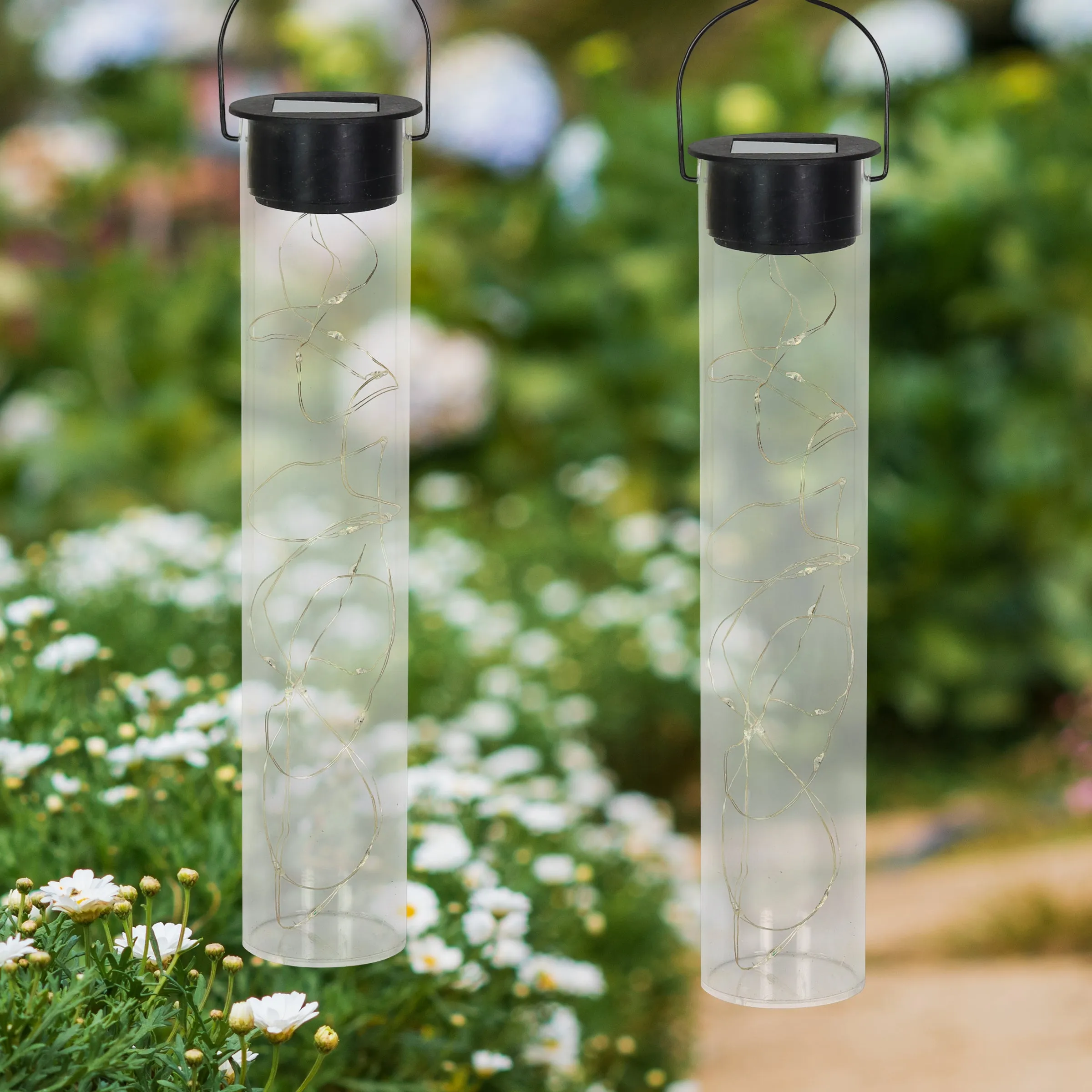 2 Piece Solar Acrylic Hanging Light Sticks with 20 Color Changing LED Firefly Lights, 2 by 10 Inches