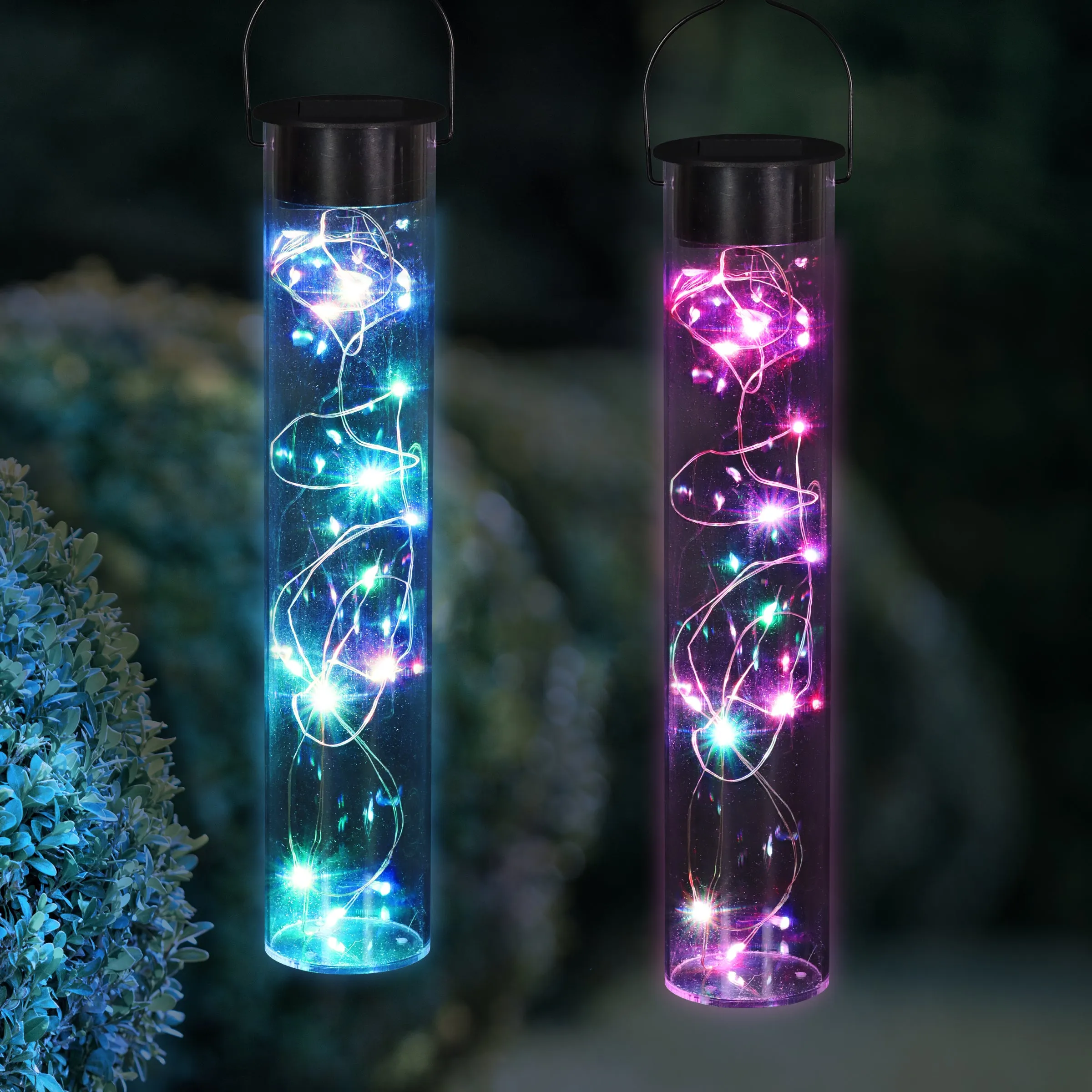 2 Piece Solar Acrylic Hanging Light Sticks with 20 Color Changing LED Firefly Lights, 2 by 10 Inches