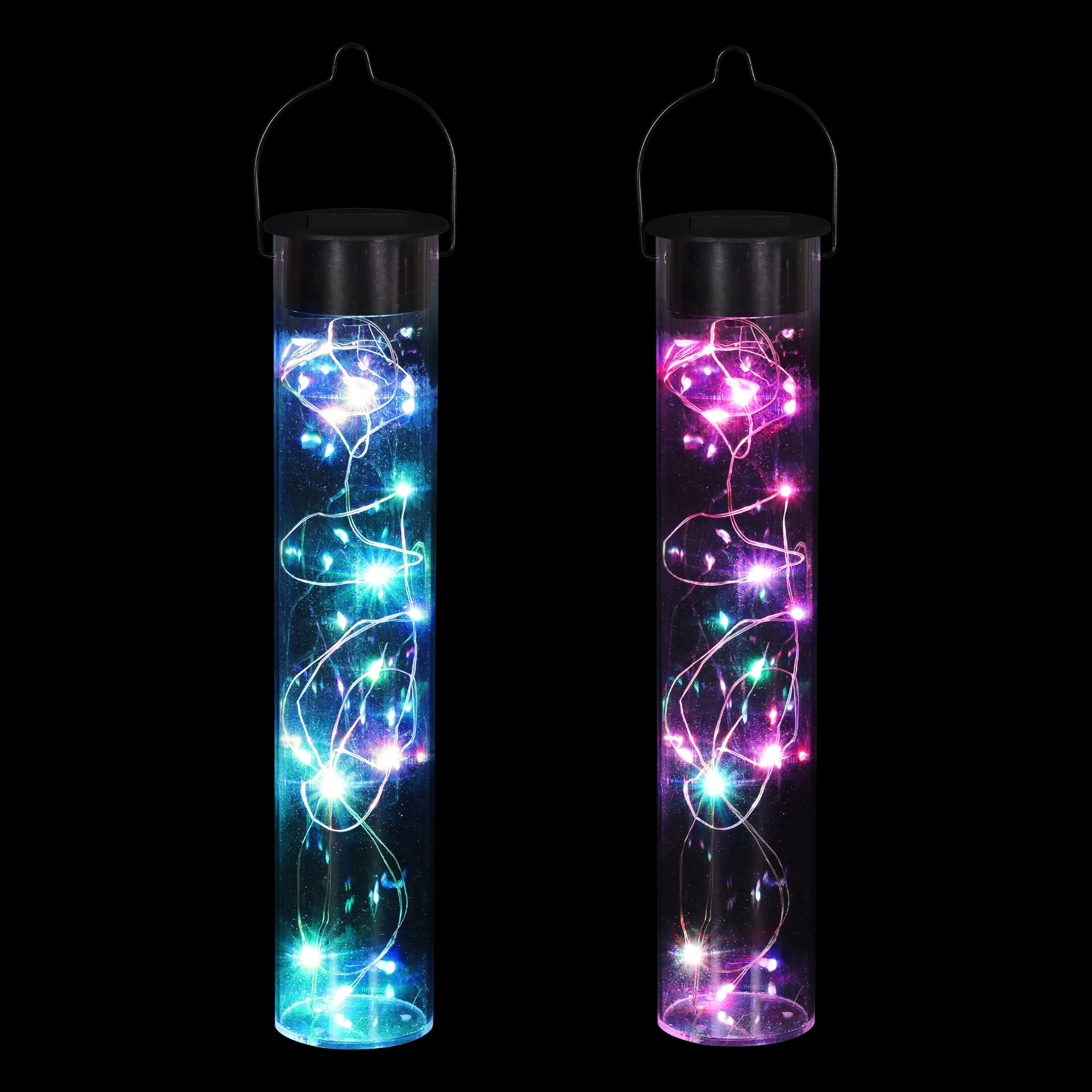 2 Piece Solar Acrylic Hanging Light Sticks with 20 Color Changing LED Firefly Lights, 2 by 10 Inches