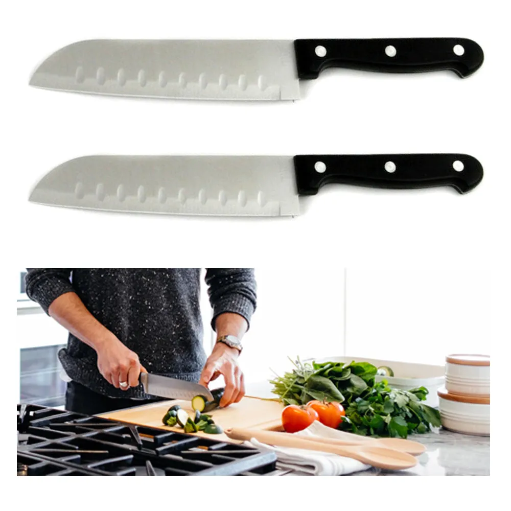 2 Santoku Knife Japanese Stainless Blade Kitchen Cook Chef Sushi Fish Meat Fruit