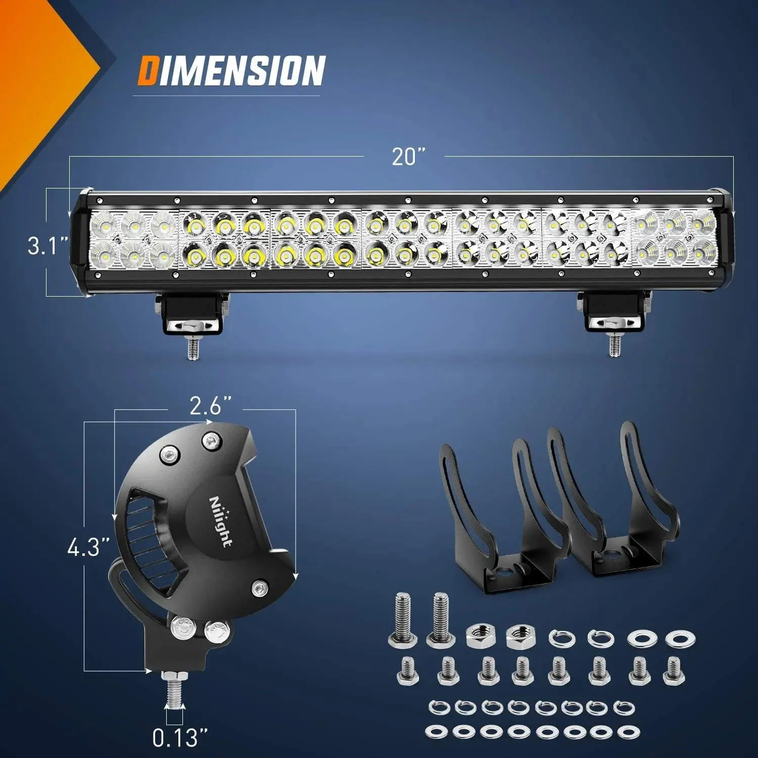 20 Inch 126W Double Row Spot Flood Led Light Bars | 2Pcs 4 Inch 18W Flood Light Pods | 16AWG Wire 3Pin Switch