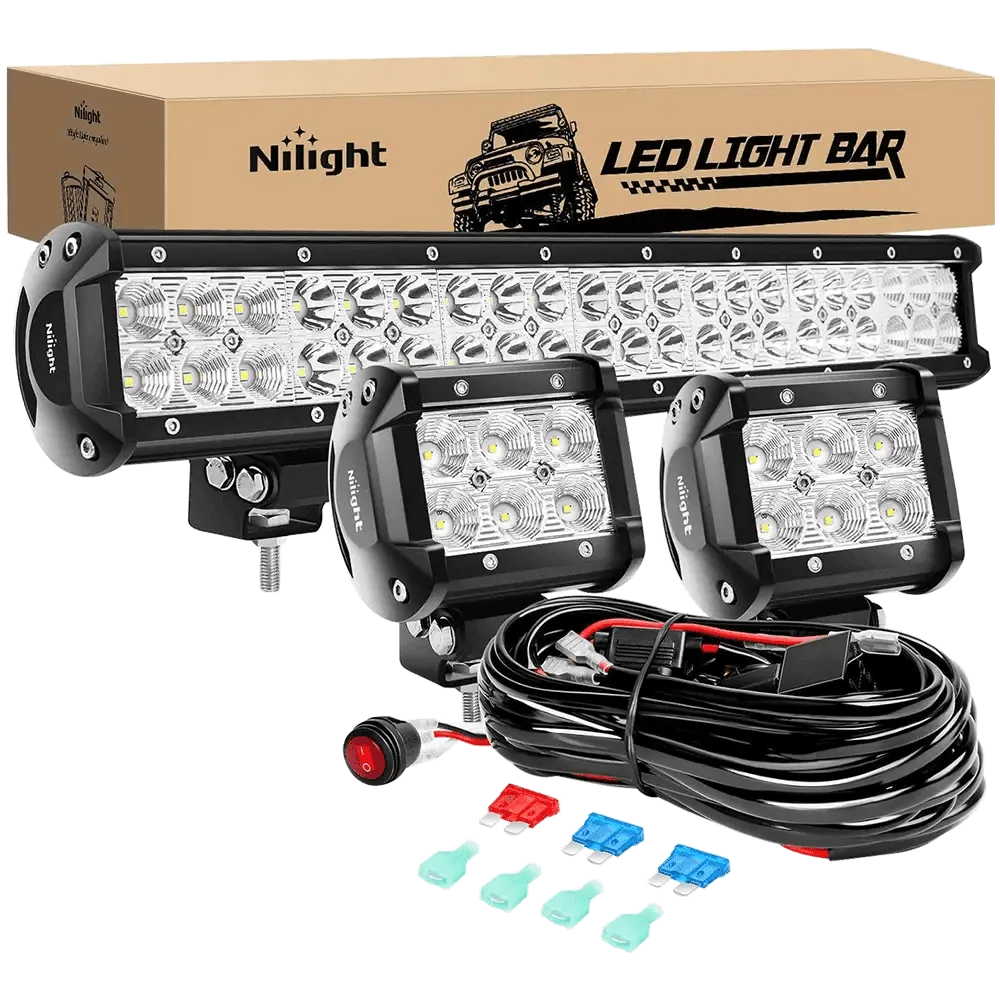 20 Inch 126W Double Row Spot Flood Led Light Bars | 2Pcs 4 Inch 18W Flood Light Pods | 16AWG Wire 3Pin Switch