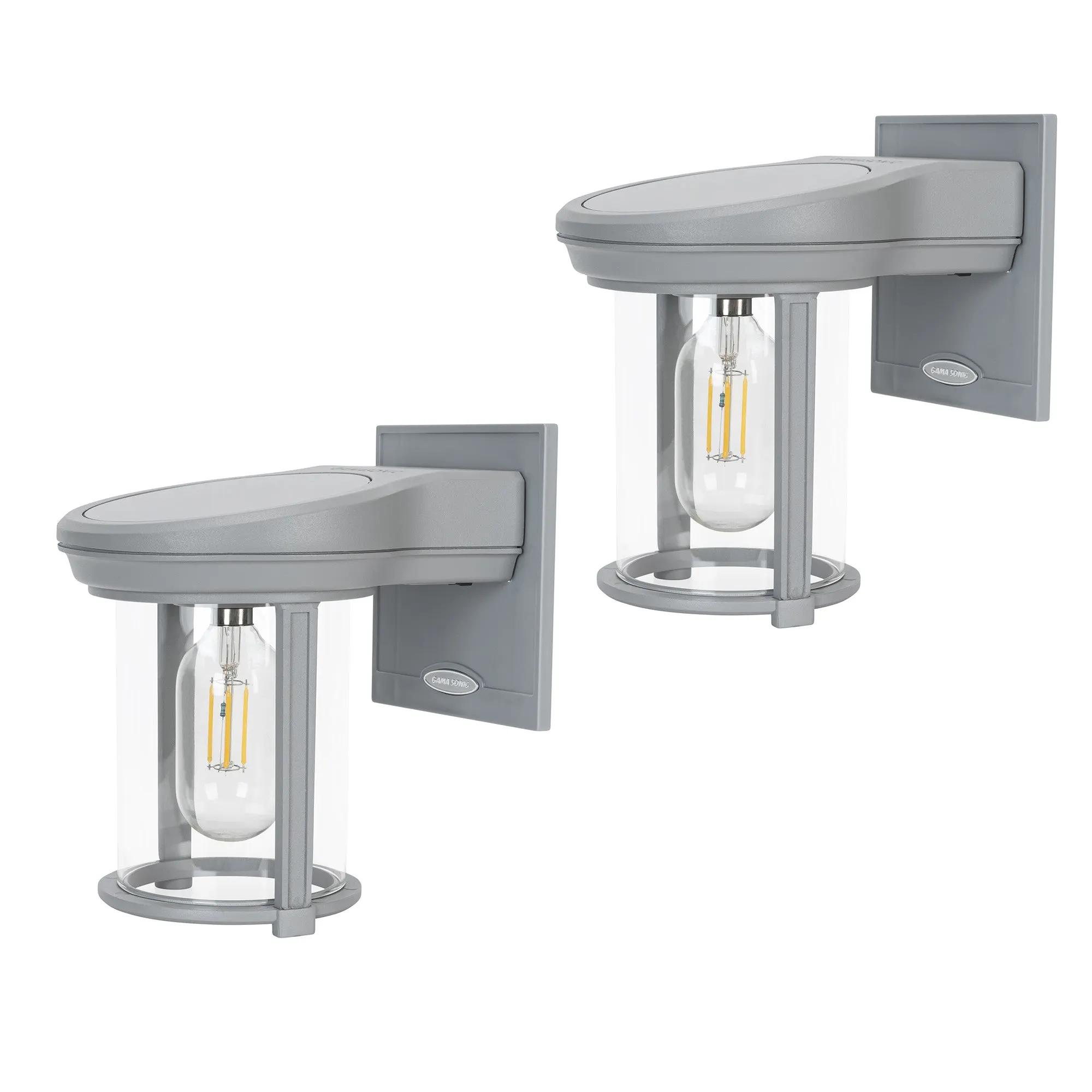 2PK Solar LED Coach Lantern, with Edison Bulb, 60 Lumens, 1W, 3.2V, 2400K CCT, Grey or Black