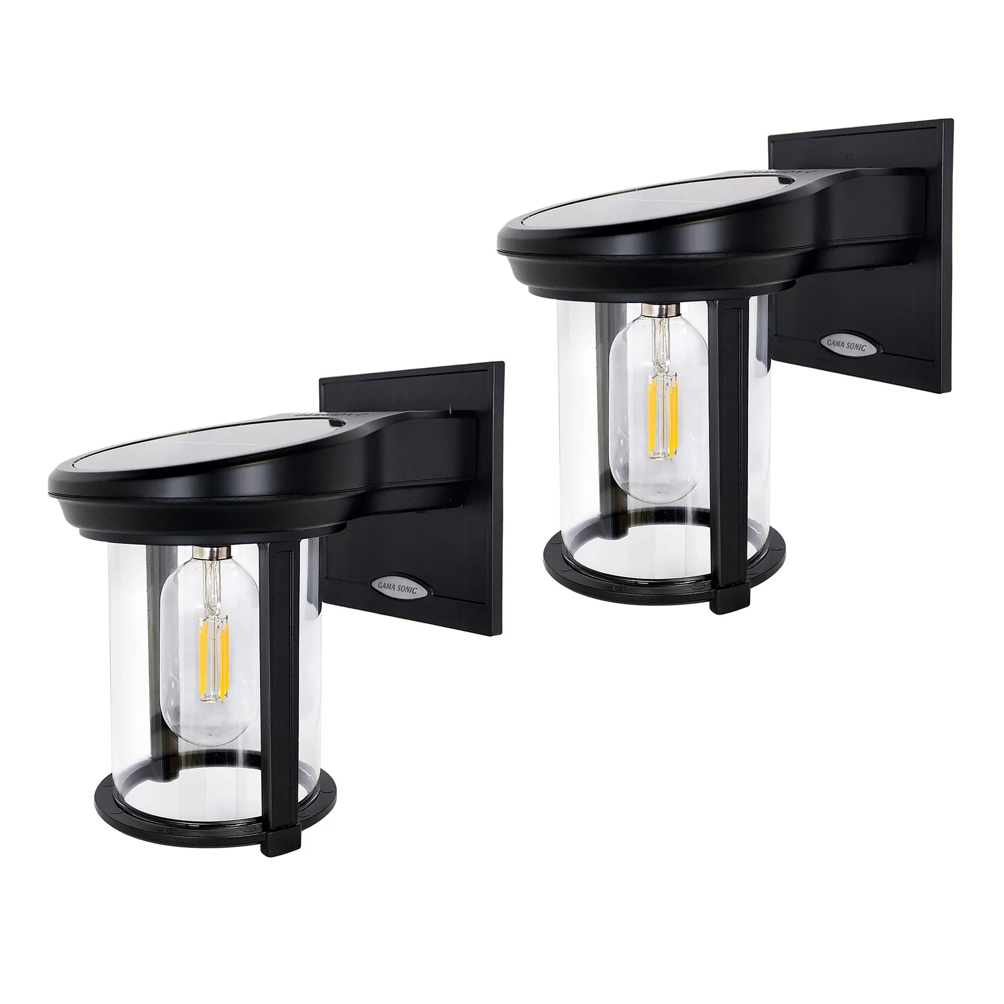 2PK Solar LED Coach Lantern, with Edison Bulb, 60 Lumens, 1W, 3.2V, 2400K CCT, Grey or Black