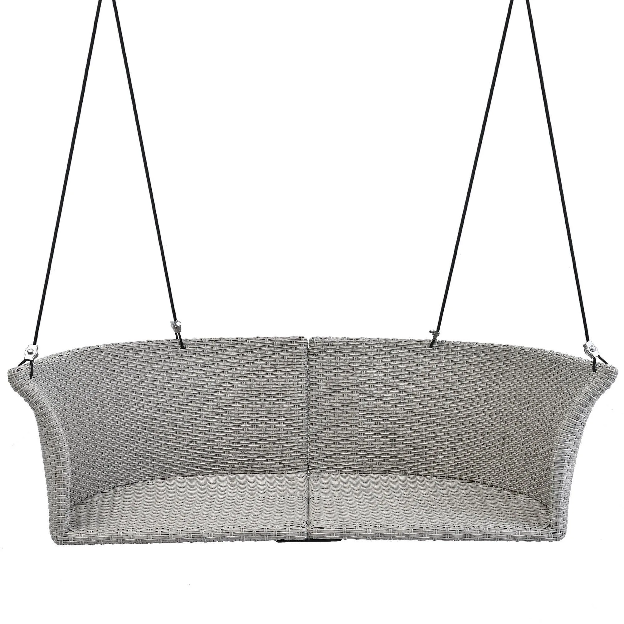 51.9" 2-Person Hanging Rattan Swing Chair, Gray Wicker with Gray Cushion
