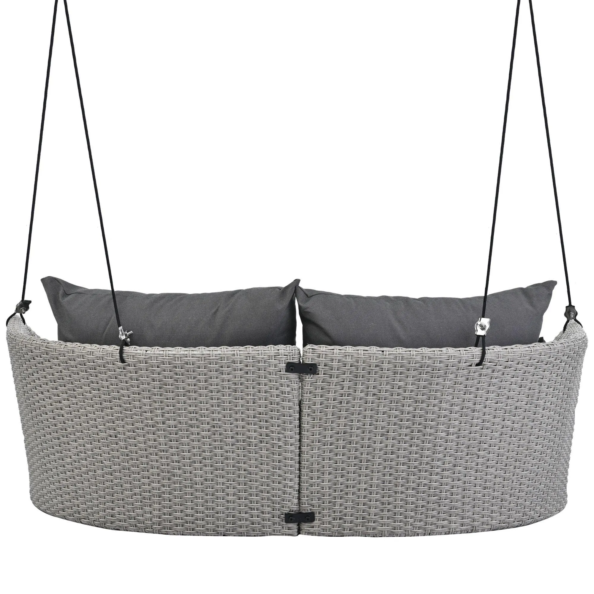 51.9" 2-Person Hanging Rattan Swing Chair, Gray Wicker with Gray Cushion