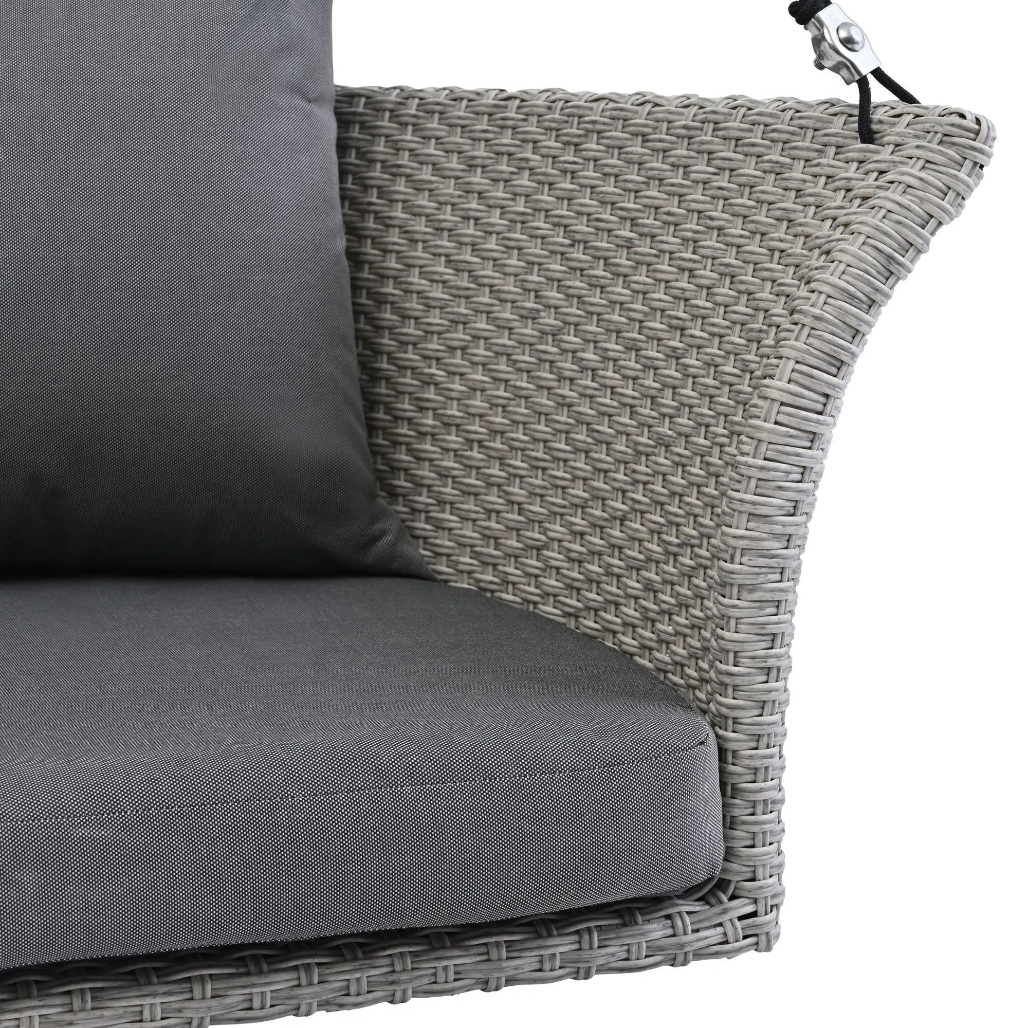 51.9" 2-Person Hanging Rattan Swing Chair, Gray Wicker with Gray Cushion