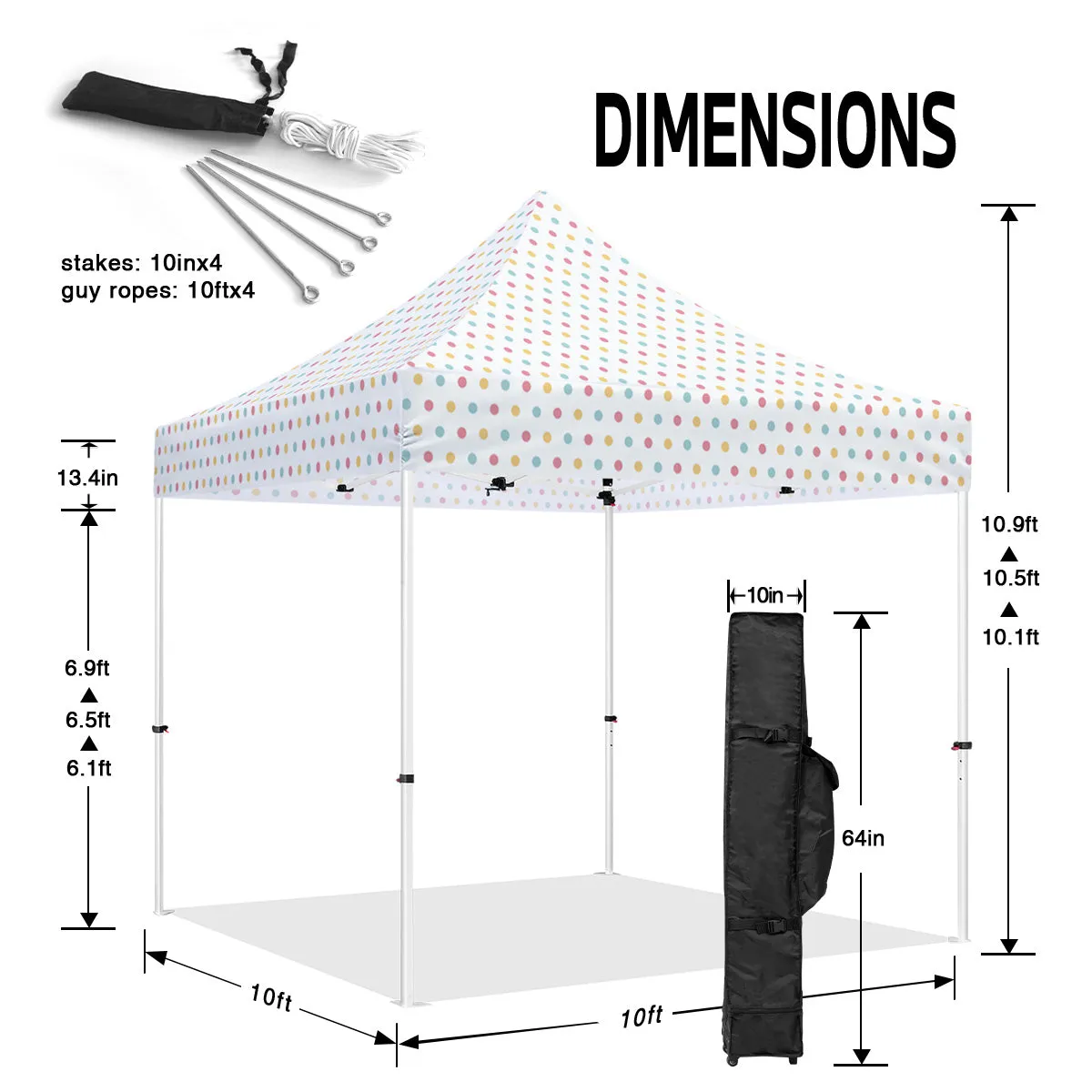 ABLEM8CANOPY 10x10 Pop Up Canopy Tent - Polka Dots