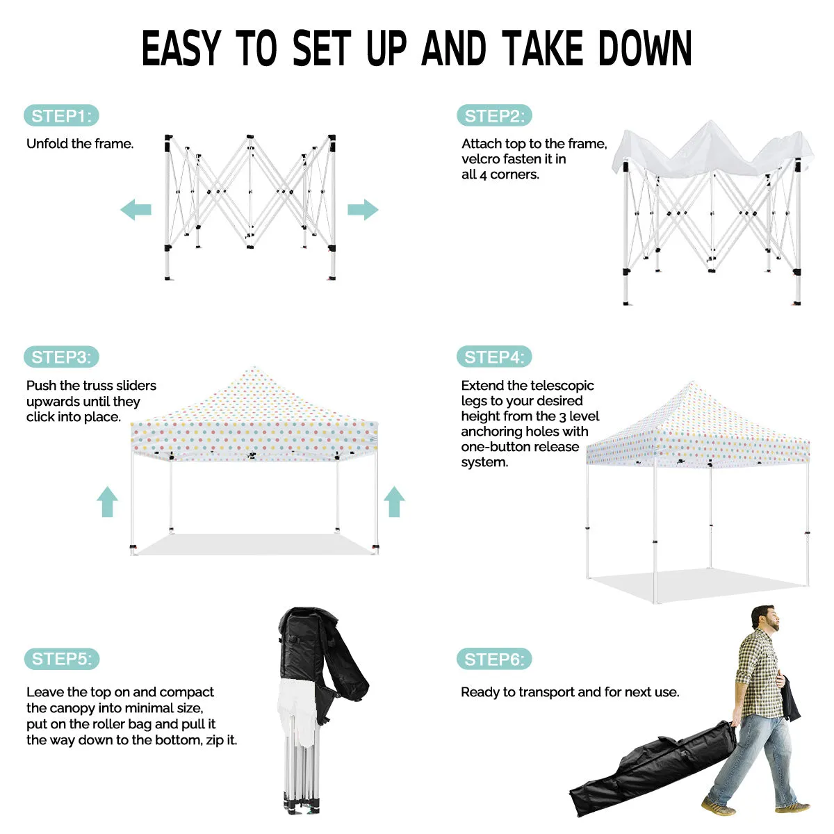 ABLEM8CANOPY 10x10 Pop Up Canopy Tent - Polka Dots