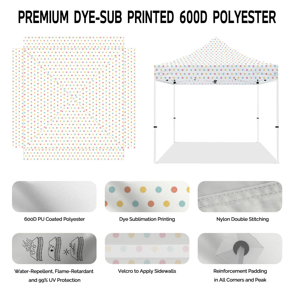 ABLEM8CANOPY 10x10 Pop Up Canopy Tent - Polka Dots