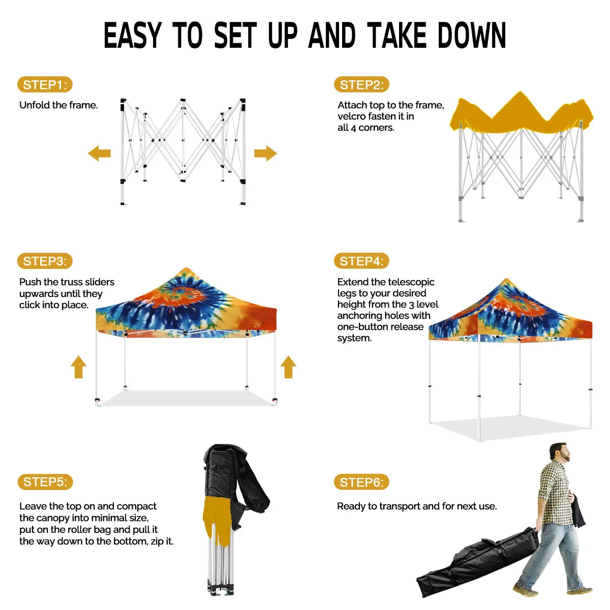 ABLEM8CANOPY 10x10 Pop Up Tie Dye Canopy Tent