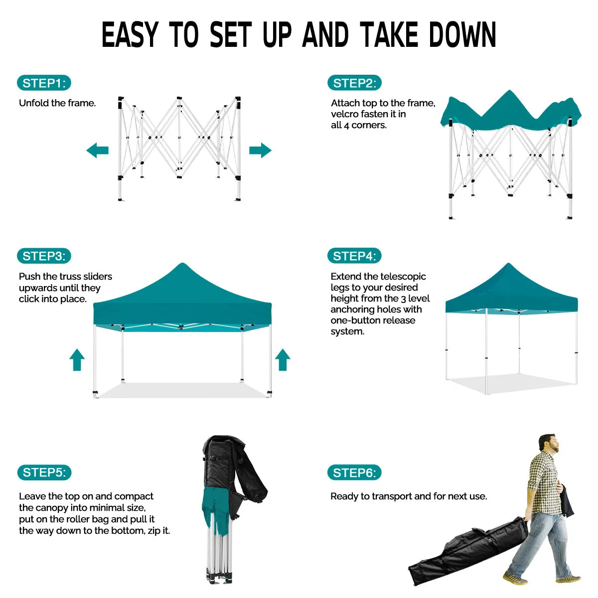 ABLEM8CANOPY 10x10 Pop Up Turquoise Canopy Tent