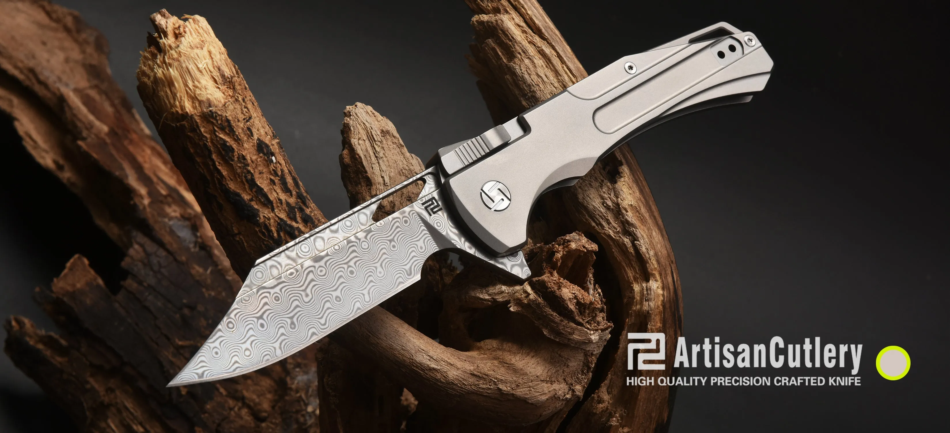 Artisan Cutlery Blowback ATZ-1822GD Damascus Blade Titanium Handle Folding Knives