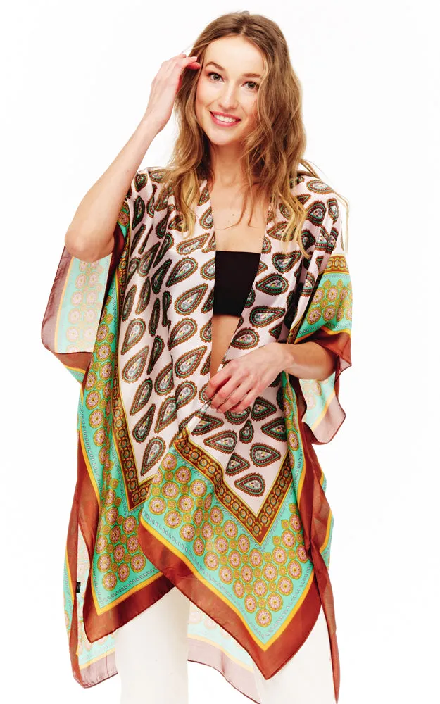 BAAP2514 Silky Paisley Pattern Cover Up Kimono