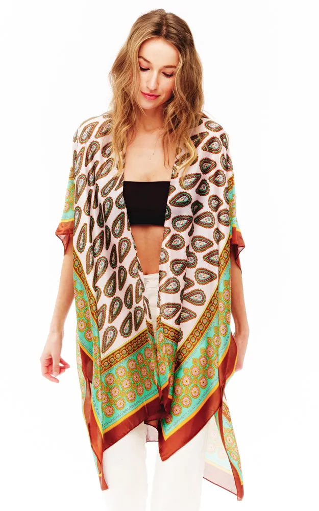 BAAP2514 Silky Paisley Pattern Cover Up Kimono