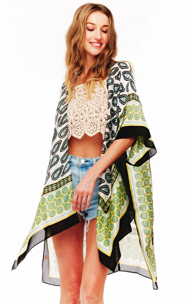 BAAP2514 Silky Paisley Pattern Cover Up Kimono