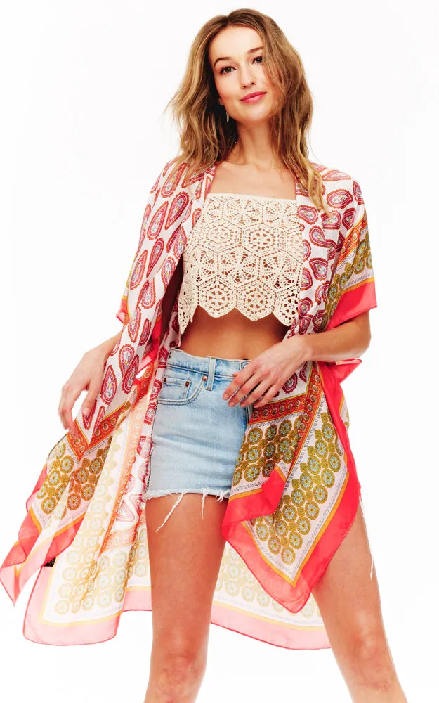 BAAP2514 Silky Paisley Pattern Cover Up Kimono