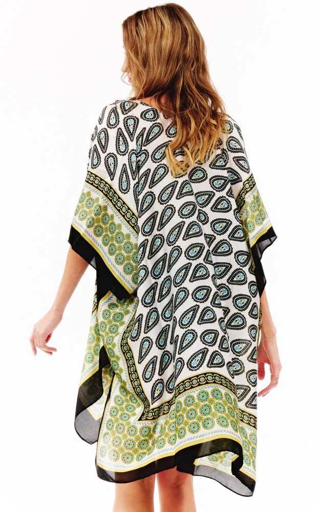 BAAP2514 Silky Paisley Pattern Cover Up Kimono
