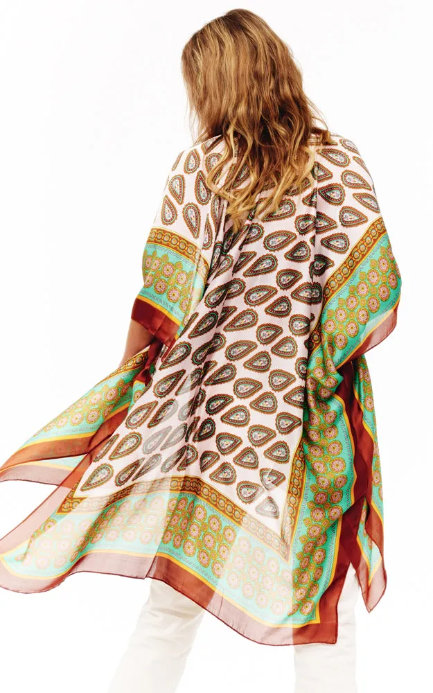 BAAP2514 Silky Paisley Pattern Cover Up Kimono