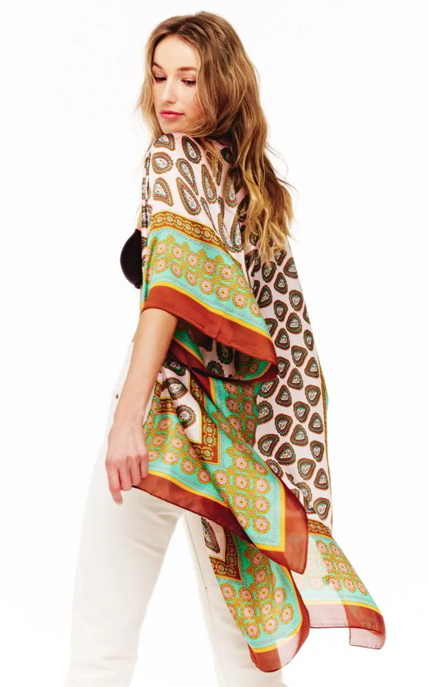 BAAP2514 Silky Paisley Pattern Cover Up Kimono
