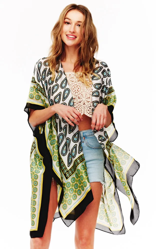 BAAP2514 Silky Paisley Pattern Cover Up Kimono