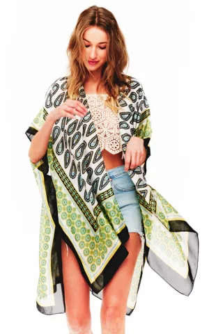 BAAP2514 Silky Paisley Pattern Cover Up Kimono