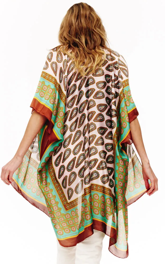 BAAP2514 Silky Paisley Pattern Cover Up Kimono