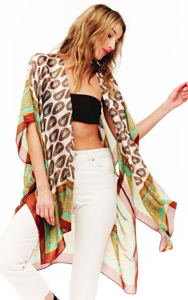 BAAP2514 Silky Paisley Pattern Cover Up Kimono