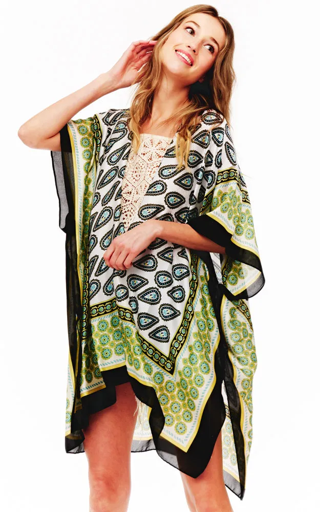 BAAP2514 Silky Paisley Pattern Cover Up Kimono