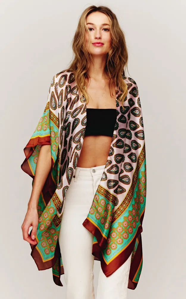 BAAP2514 Silky Paisley Pattern Cover Up Kimono