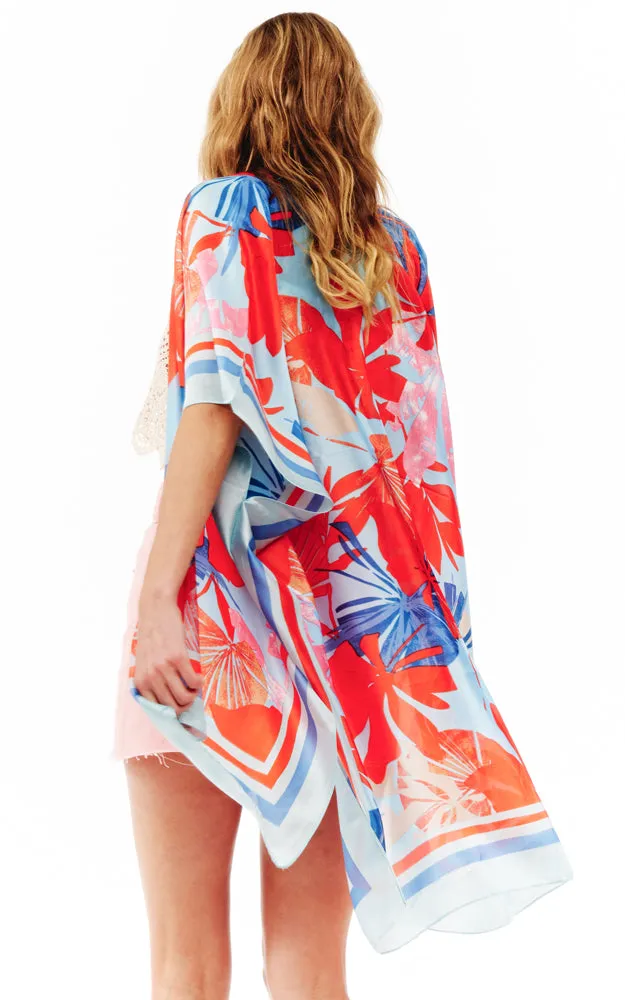 BAAP2516 Silky Floral Pattern Cover Up Kimono