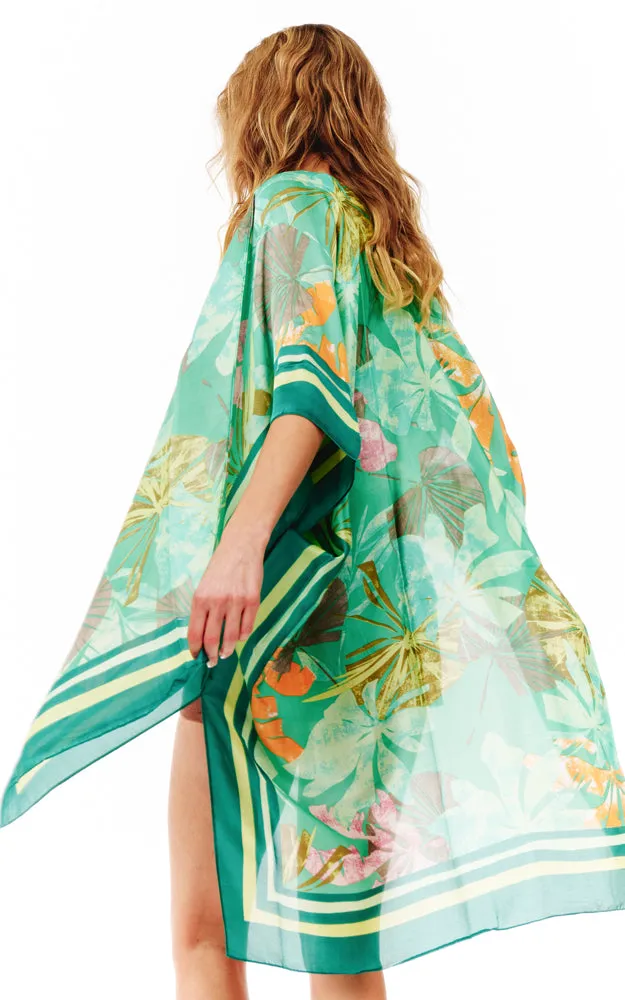 BAAP2516 Silky Floral Pattern Cover Up Kimono