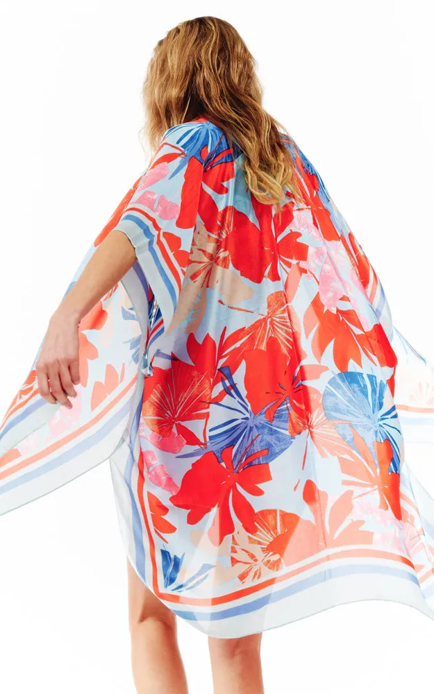 BAAP2516 Silky Floral Pattern Cover Up Kimono
