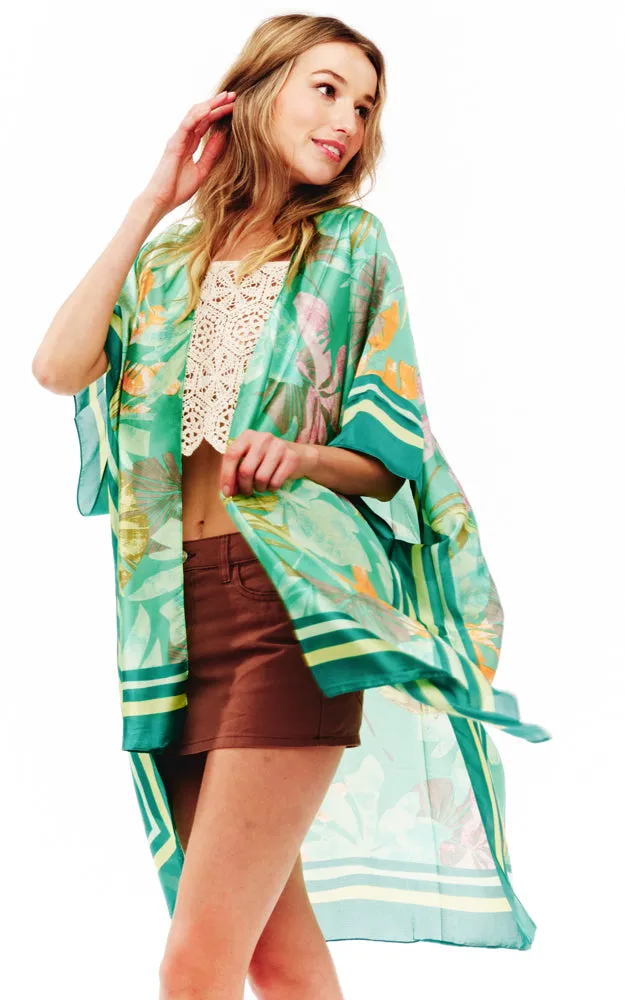 BAAP2516 Silky Floral Pattern Cover Up Kimono
