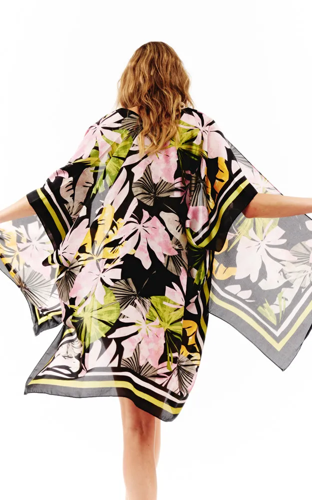 BAAP2516 Silky Floral Pattern Cover Up Kimono