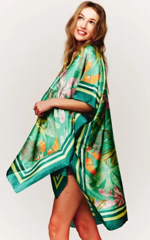BAAP2516 Silky Floral Pattern Cover Up Kimono