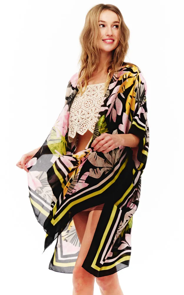 BAAP2516 Silky Floral Pattern Cover Up Kimono