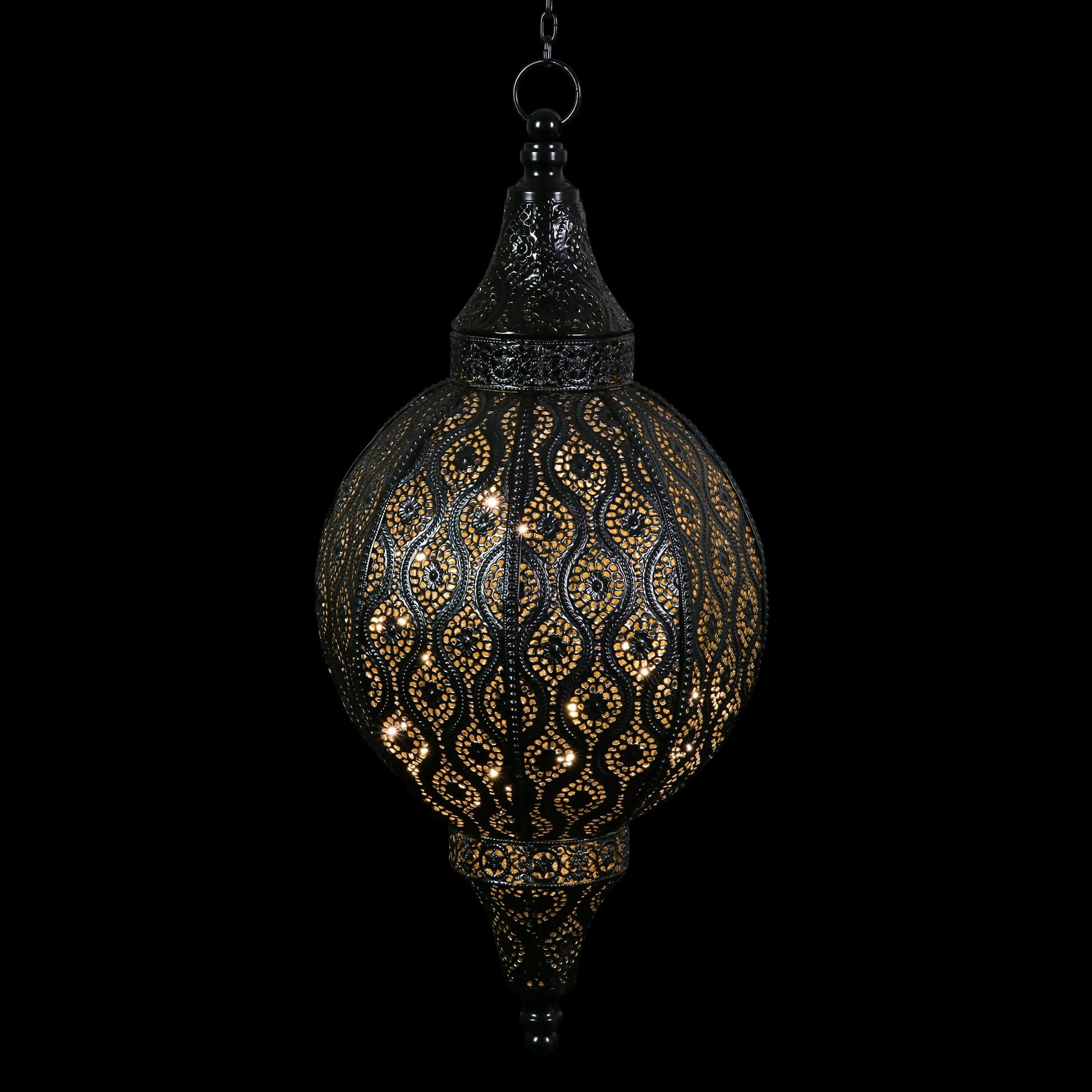 Battery Powered Hanging Metal Filigree LED Lantern with 5 Hour Timer, 22 Inches