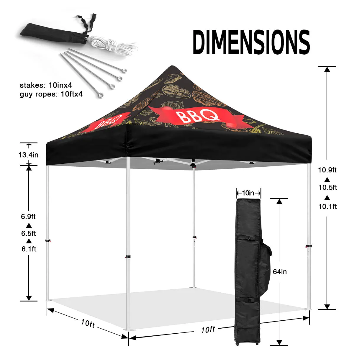 BBQ Tent-10x10 Themed Pop Up Canopy Tent for BBQ Food Vendors
