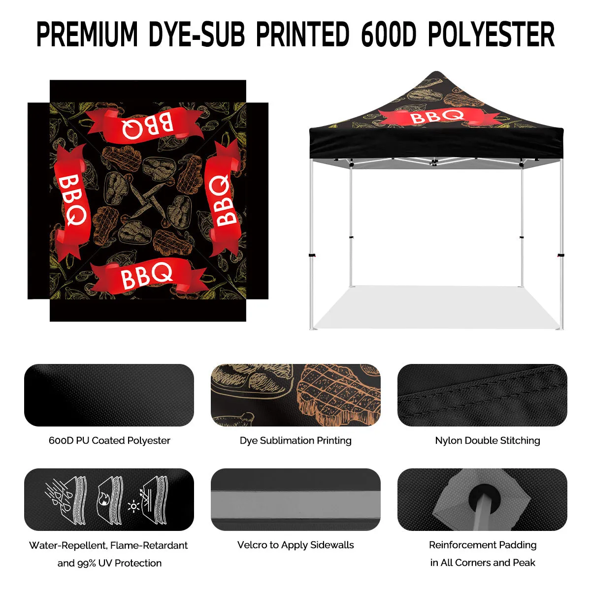 BBQ Tent-10x10 Themed Pop Up Canopy Tent for BBQ Food Vendors