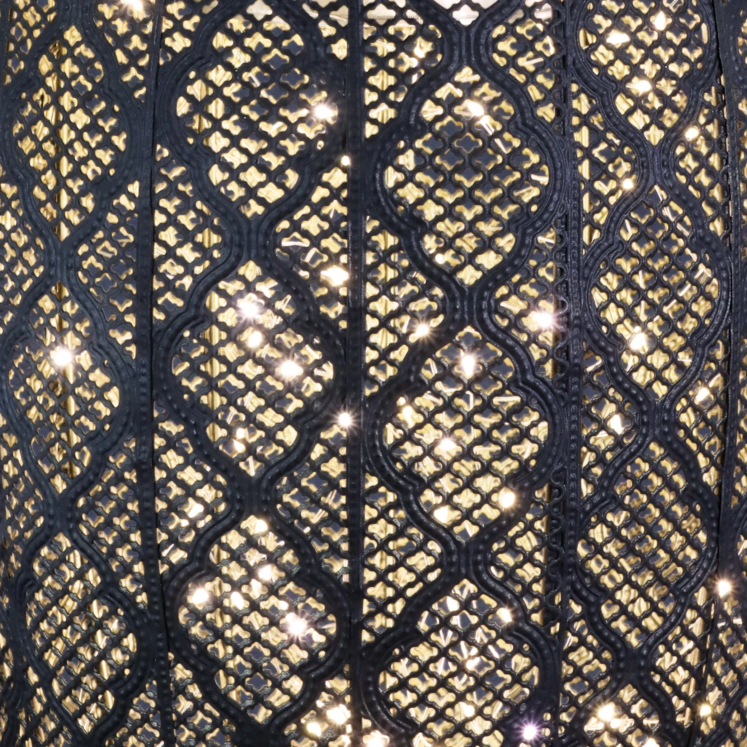 Black Metal Filigree Planter with 30 LED lights on a Battery Operated Timer, 27 Inches tall