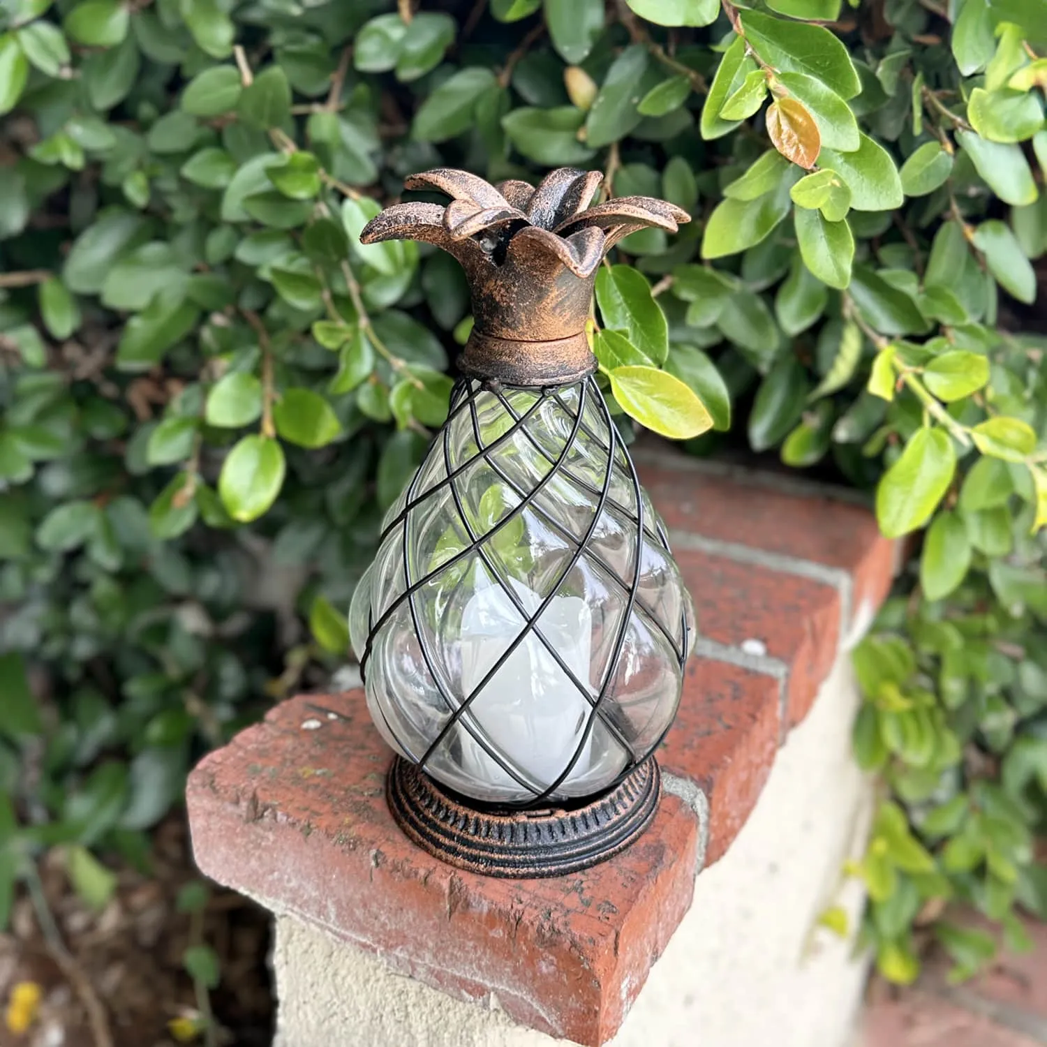 Bronze Pineapple Lantern with Battery Powered LED Candle on a Timer, 10.25 Inch