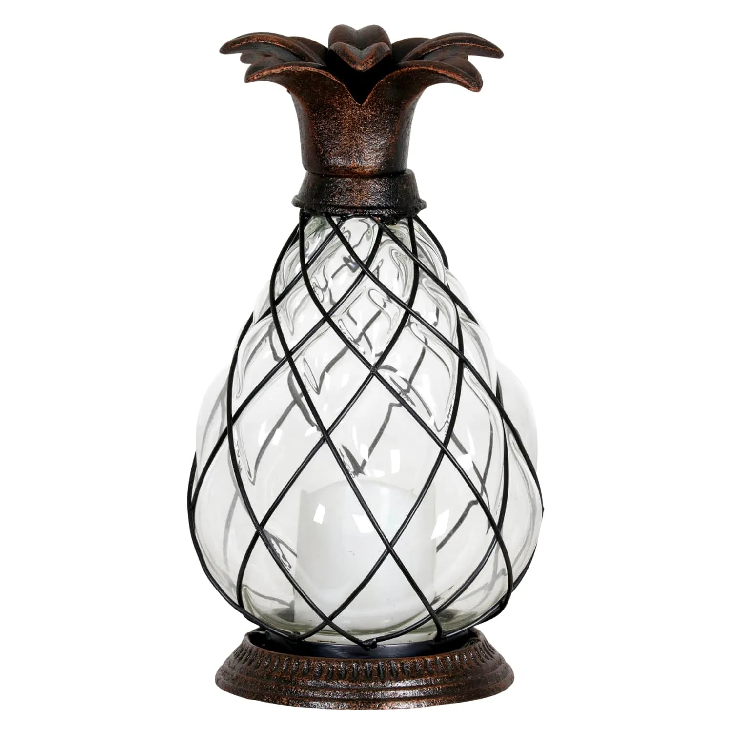 Bronze Pineapple Lantern with Battery Powered LED Candle on a Timer, 10.25 Inch