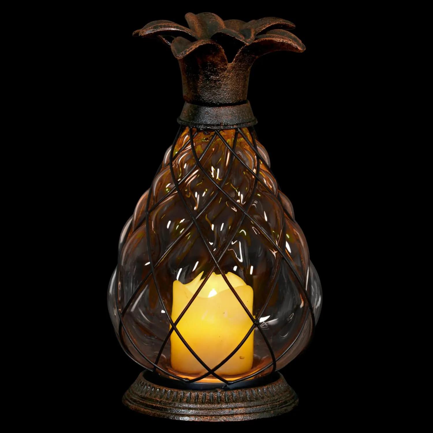 Bronze Pineapple Lantern with Battery Powered LED Candle on a Timer, 10.25 Inch